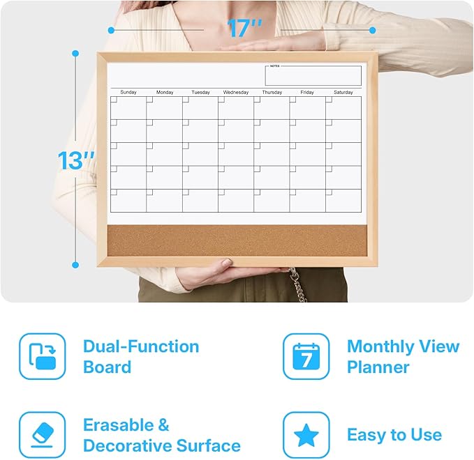 OWLKELA Monthly Dry Erase Calendar