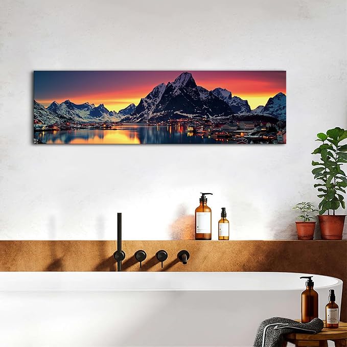 AREBOLO Sunset Mountain Canvas Wall Art Lake Landscape Pictures Nature Wall