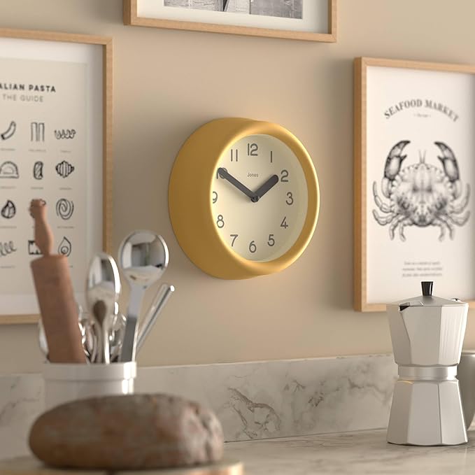 JONES CLOCKS® Fuze wall Clock | Small Round Clock | Yellow | Playful Modern