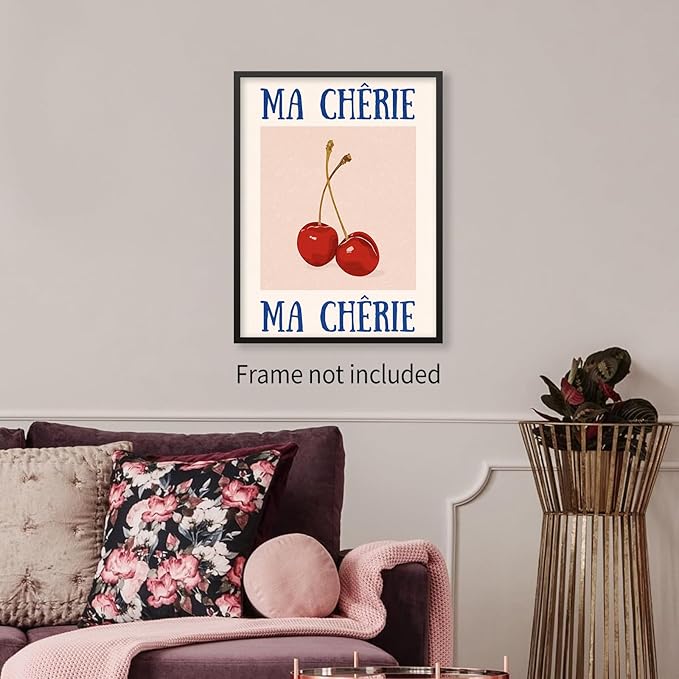 jkahh Funky Cherry Wall Art Vintage Red Blue Aesthetic Poster Trendy Ma Cherie