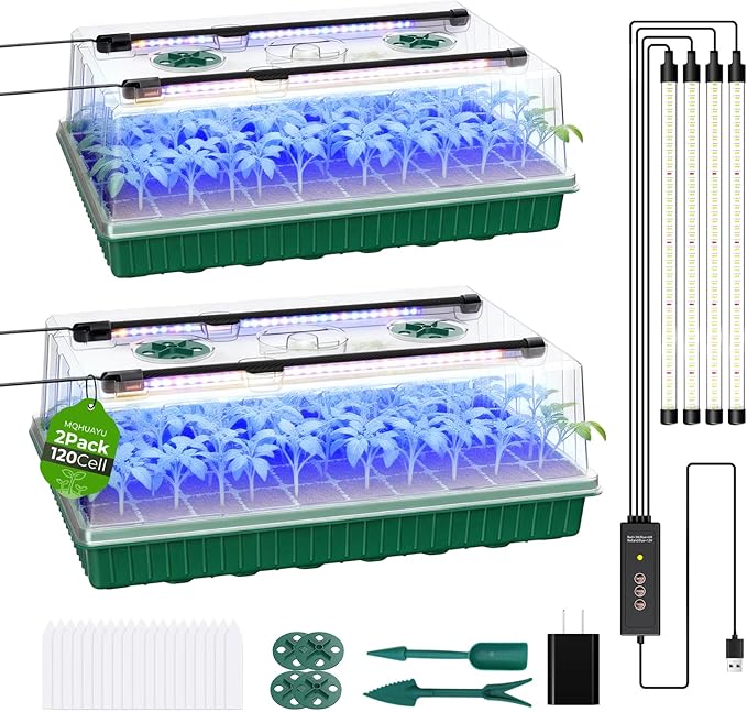 120 Cells Seed Starter Tray with Grow Light, Smart Timerï¼ Seedling Starter Kit with Humidtiy Dome, 3/6/12H Timerï¼Germination Kit For all plants including cucumbers, tomatoes etc.Plant Seedï¼2Pack ï¼