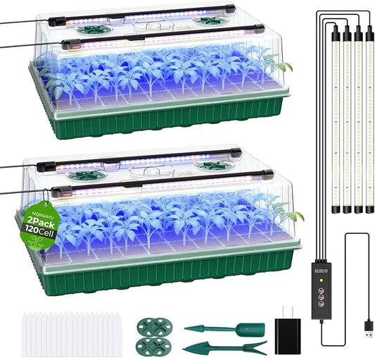 120 Cells Seed Starter Tray with Grow Light, Smart Timerï¼ Seedling Starter Kit with Humidtiy Dome, 3/6/12H Timerï¼Germination Kit For all plants including cucumbers, tomatoes etc.Plant Seedï¼2Pack ï¼