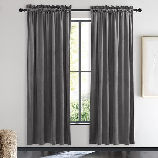 NICETOWN Living Room Grey Velvet Curtains, Sound and Sunlight Reducing Heavy