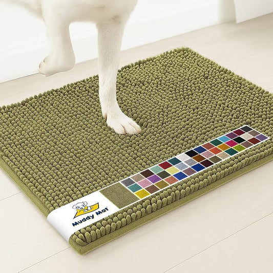 Muddy MatÂ® | Super Water Absorbent Door Mat Indoor, Microfiber Quick Dry Chenille Entryway Rug, Slip Resistant Front Door Mat, Indoor Mats for Entryway, Machine Washable Pet Rug, Sage 2ft x 4ft