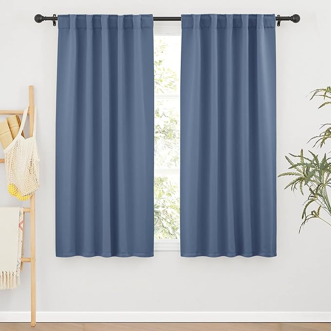 RYB HOME Privacy Window Curtain 63 inches 2 Panels Set, Solid Room Darkening