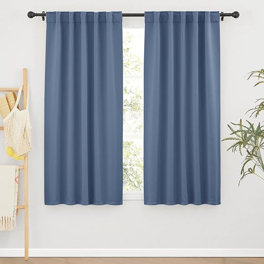 RYB HOME Privacy Window Curtain 63 inches 2 Panels Set, Solid Room Darkening