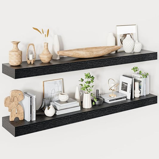 Heimlove Floating Shelves for Wall 48 Inches Long, 9.3" Deep Black Floating