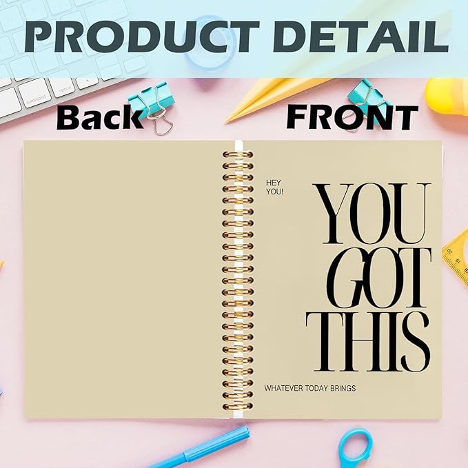 Yhtrg You Got This Inspirational Notebooks Journal, Brown Motivational Spiral Journal Notebook for Women, Brown Motivational Positive Notebooks for Office School Supplies, 5.5x8.3 Inch