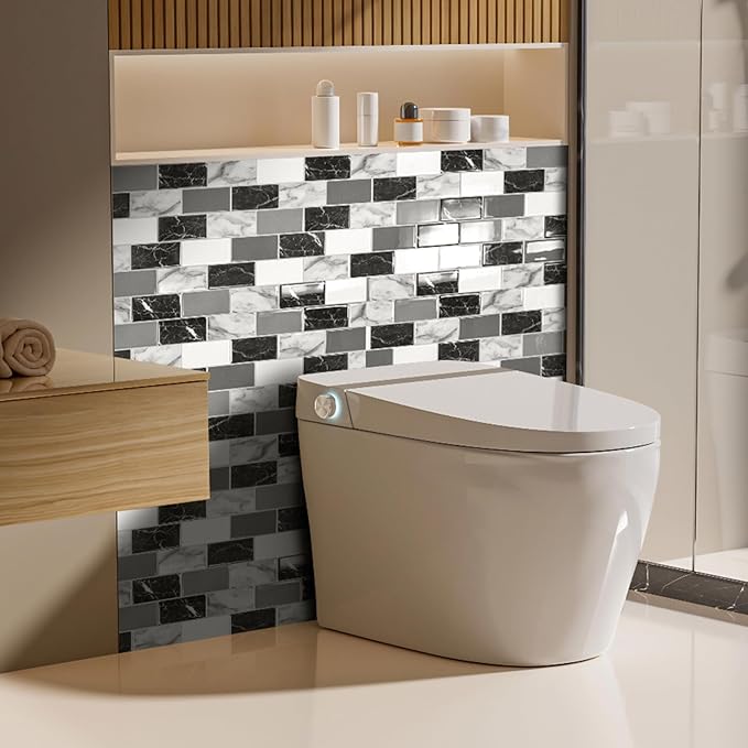 Art3d Peel and Stick Black White Grey Marble Wall Tiles – 12"x12" Thicker