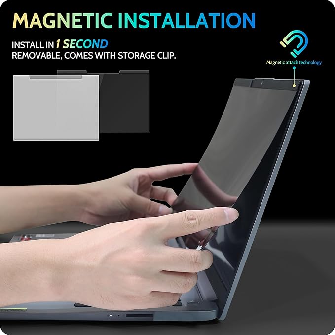 Peslv Magnetic Laptop Privacy Screen 16 inch for 16:10 Computer Monitor, 16" Removable Anti Glare Protector Blue Light Filter Shield Compatible with Lenovo Hp Dell Acer Asus Thinkpad Envy Xps