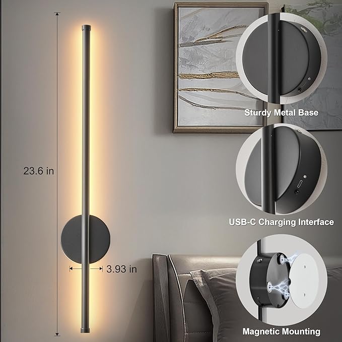 Battery Operated Modern Wall Sconces Set of Two, Rechargeable Wireless Wall
