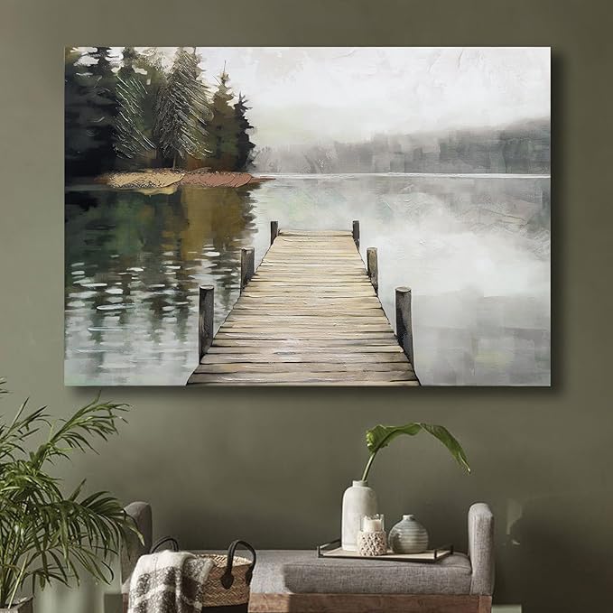 Nature Landscape Large Wall Art Canvas Picture，Horizontal Dock Forest Artwork