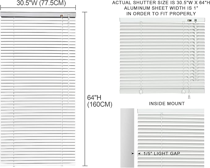 YIIBAII Mini Blinds Suitable for 31" W x 64" H Windows 1" Aluminum Horizontal