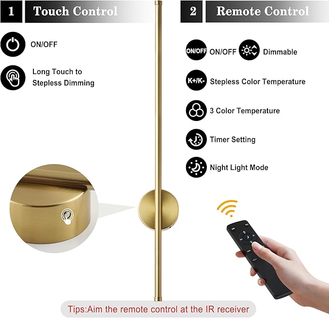 Battery Operated Modern Wall Sconces Set of Two, Rechargeable Wireless Wall