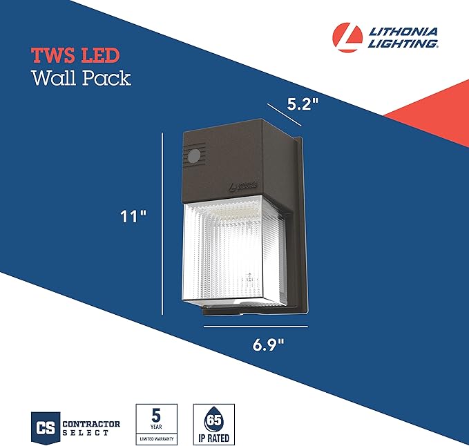 Lithonia Lighting 7" Mini LED Wall Pack Outdoor Light Fixture, 3-Way Selectable