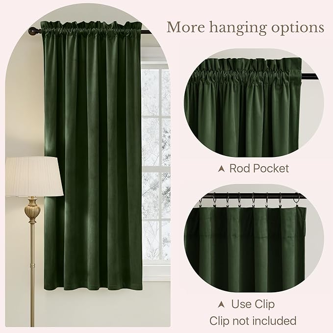 NICETOWN Olive Green 63 inch Long Velvet Curtains