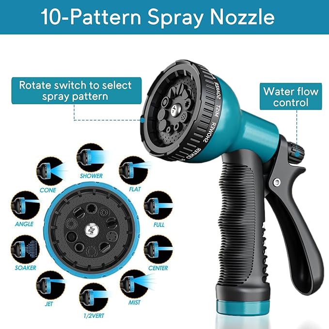 150 ft Expandable Garden Hose, 2026 New Retractable Water Hoses 150ft with 10 Function Spray Nozzle, Solid Brass Fittings, Extra Strength Fabric, Flexible Expanding Latex Core, Lightweight & No Kink