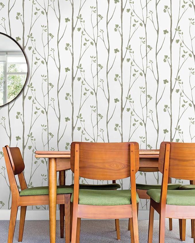 Timeet Peel and Stick Wallpaper Green Leaf Wall Paper Boho Floral Contact Paper