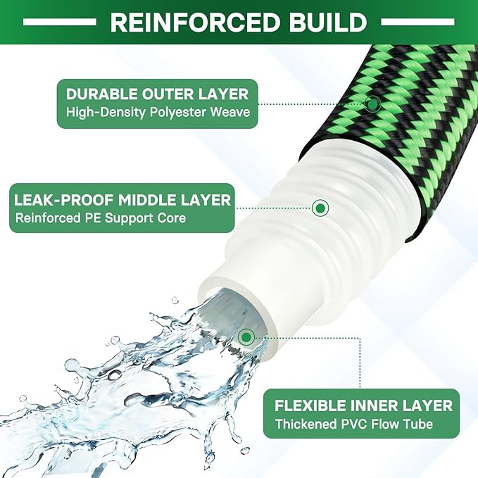 Garden Hose 100 ft Flexible Non-Expandable Water Hose Kink-Free Ultra Lightweight Leak-Proof Durable Portable Wear-Resistant Hoses Pipe with 3/4" Brass Fittings for Outdoor Yard Lawn Car Wash