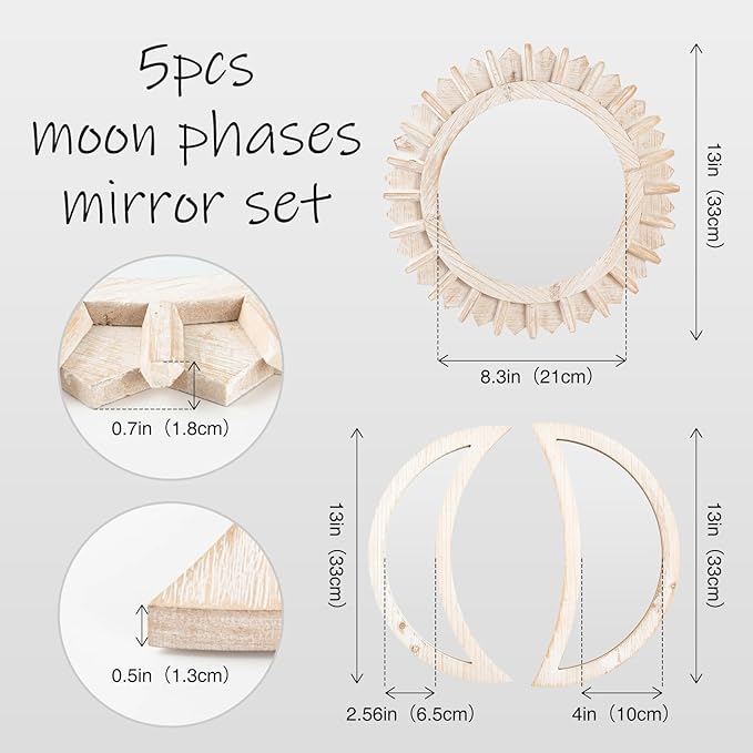 WAKOSAN Wall Mirror, Moon Phase Mirror Set, Wall Decor