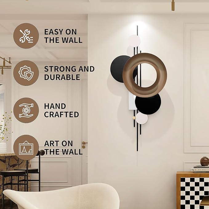 HEBOIX Large Metal Wall Decor Modern Metal Wall Art 3D Wall Sculptures Handmade