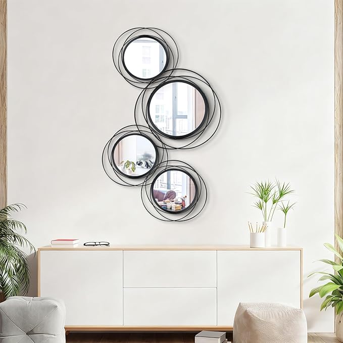 4 Set. Circle Mirrors for Wall Decor for Living Room Bedroom Bathroom Entryway