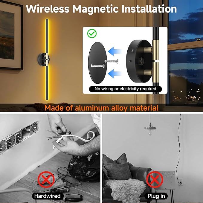 Wall Sconces with 360°DIY Independently Rotatable Lamp, 10000mAh Rechargeable