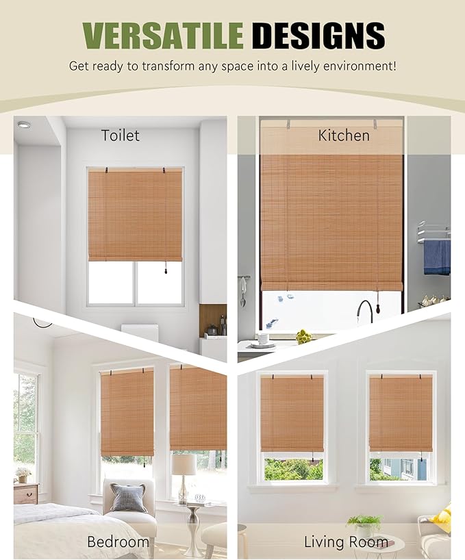 FoundGo Retro Bamboo Blinds 35" W x 72" H Bamboo Roman Shades Light Filtering