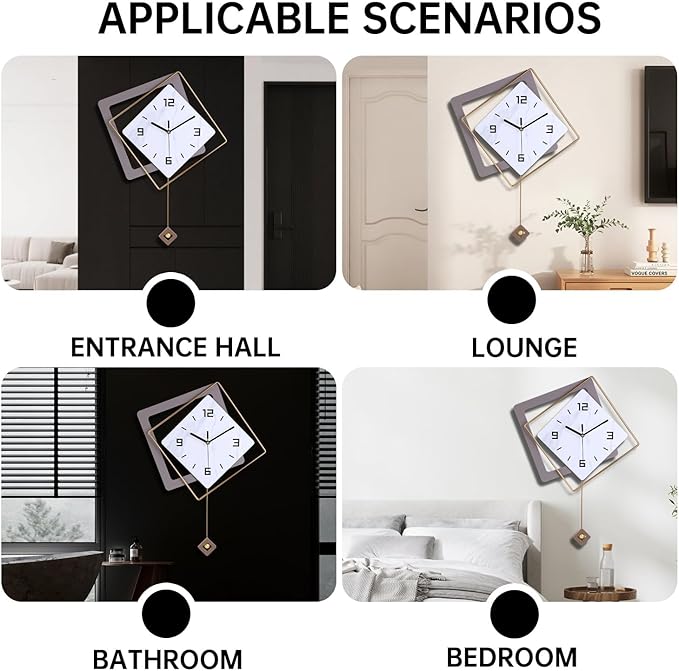 Wall Clock with Pendulum, Silent Quality Quartz Battery Operated, Modern Large