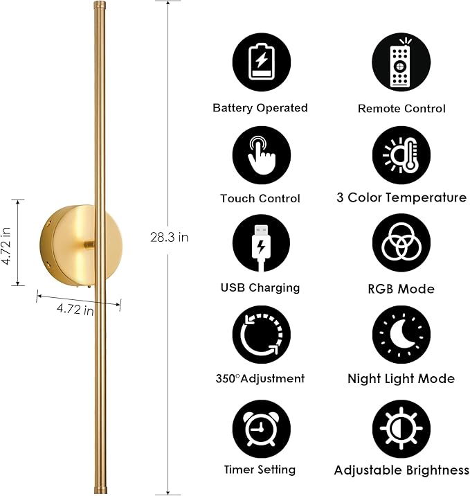 KARTOOSH Battery Operated Wall Sconces Set of Two,