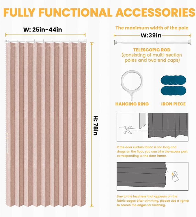 AJAZZ Blackout Curtain with Curtain Rods Included Invisible Accordion Doors