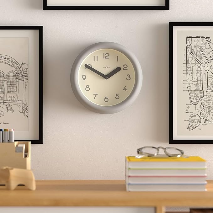 JONES CLOCKS® Fuze wall Clock | Small Round Clock | Gray | Playful Modern Design