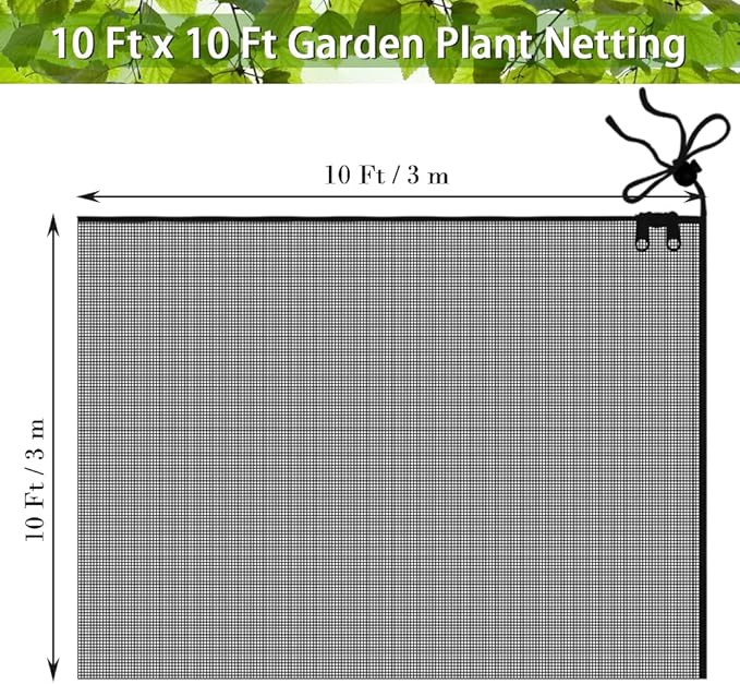 Fruit Tree Netting Covers with Zipper to Protect from Squirrels and Birds Large Netting for Fruit Trees Net Protection, Black, 10' x 10', 2 Pack