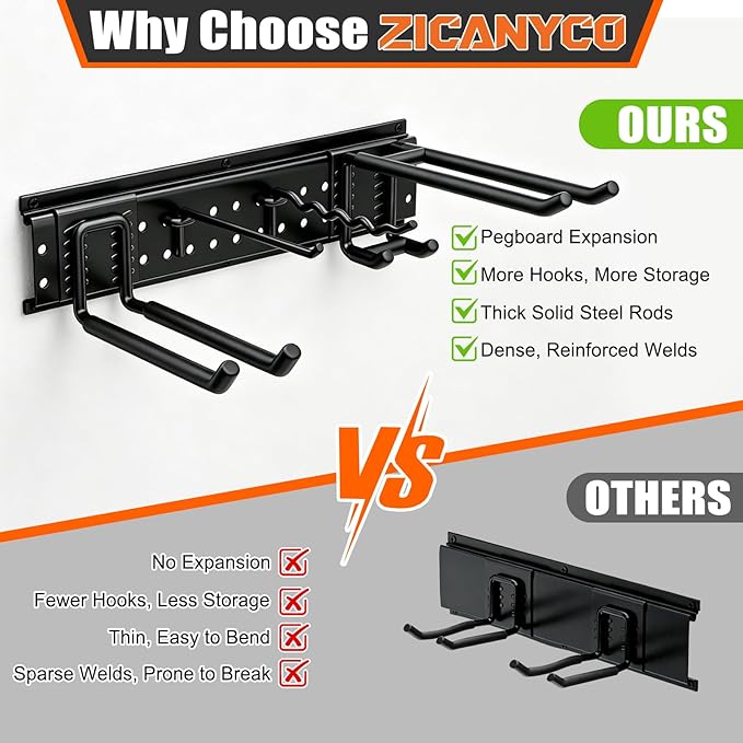 Garage Tool Organizer Wall Mount 49.5 inches with 10 Adjustable Heavy-Duty Hooks, Garage Organization, Garden Tool Storage Rack, Yard, and Shed, Holds Up to 400 lbs