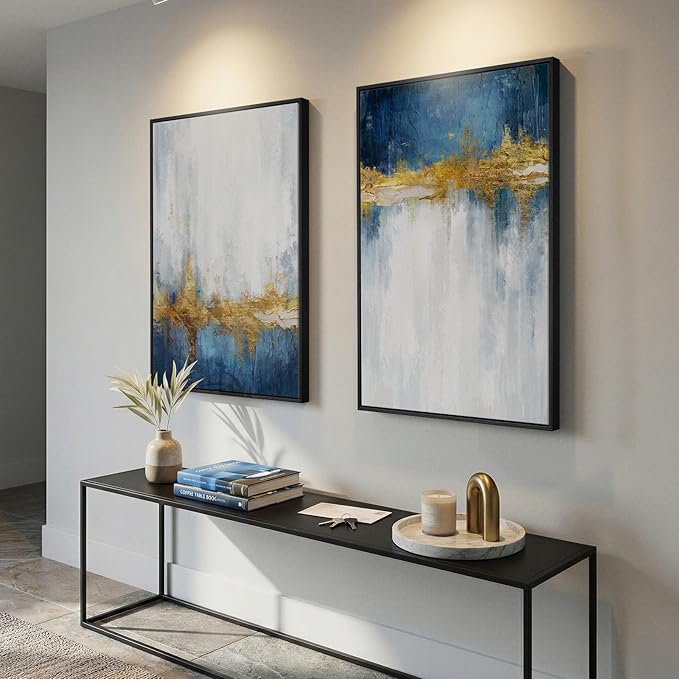 Framed Blue and White Abstract Wall Art
