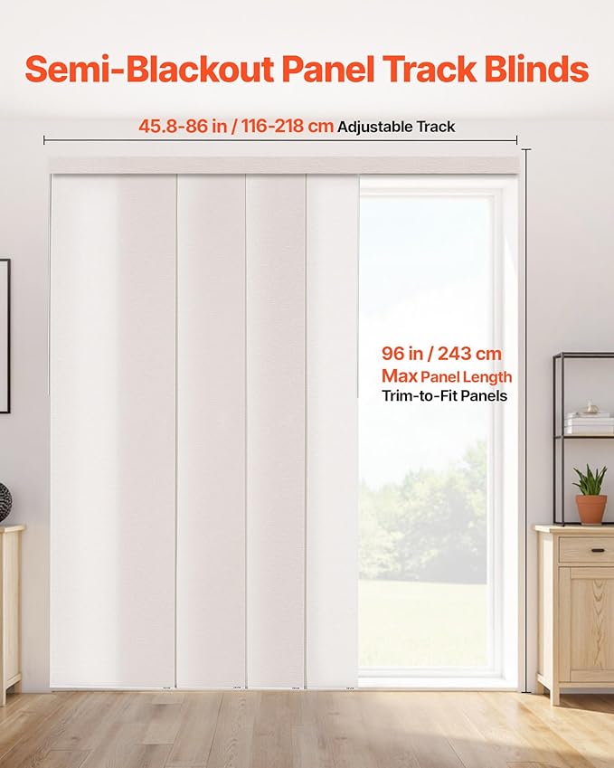 VEVOR Panel Track Blinds, Extendable Track from 45.8 in to 86 in W, Trimmable