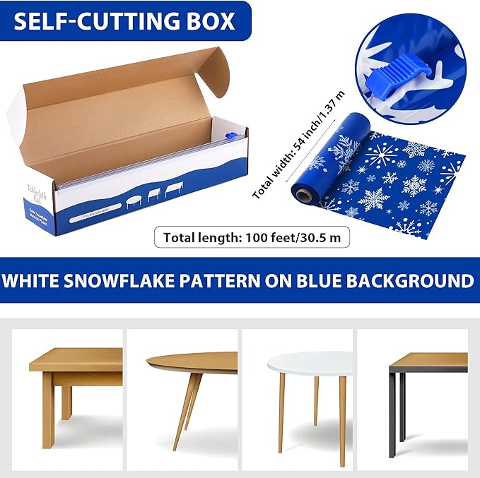 Kochorie 100 Ft x 54 Inch Blue Snowflake Tablecloth Roll