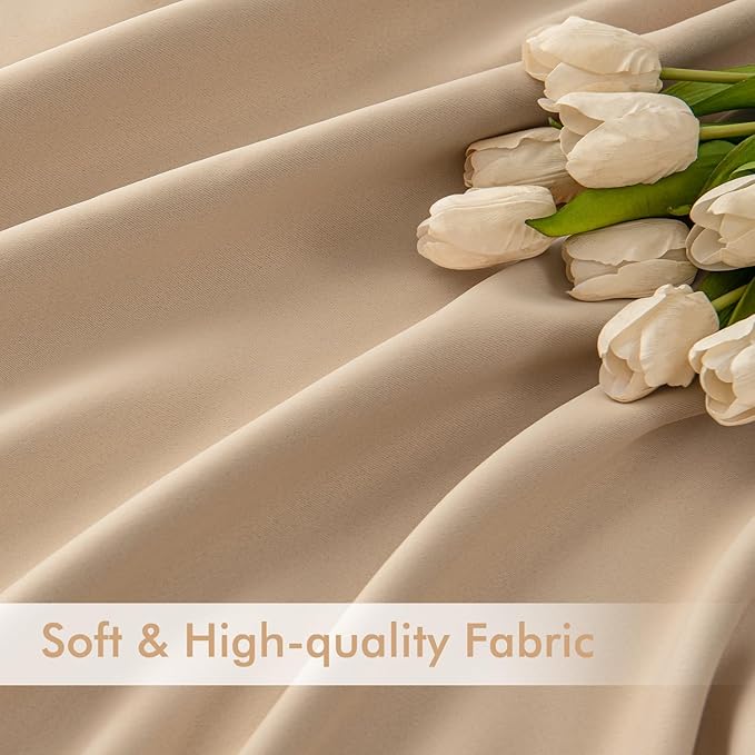 MIULEE Back Tab Beige Curtains 120 Inch Long 2 Panels Set