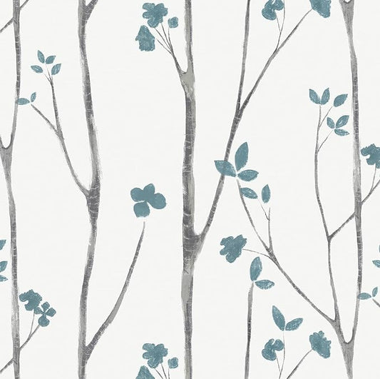 Timeet Peel and Stick Wallpaper White and Blue Floral Wallpaper Boho Leaf