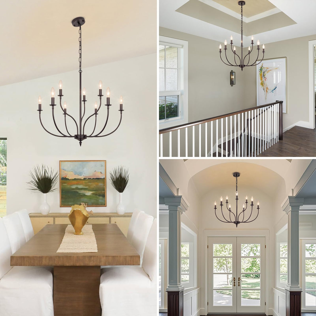 Rviezza 9-Light Farmhouse Chandelier, Oil-Rubbed Bronze, Metal, 2-Tier Design for Dining Room, Living Room, Kitchen