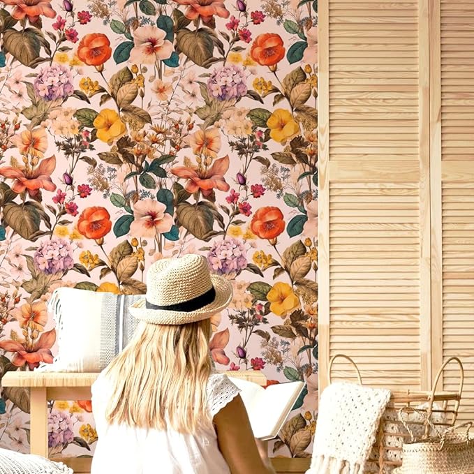 Jeweluck Floral Peel and Stick Wallpaper Vintage Floral Contact Paper Peel and