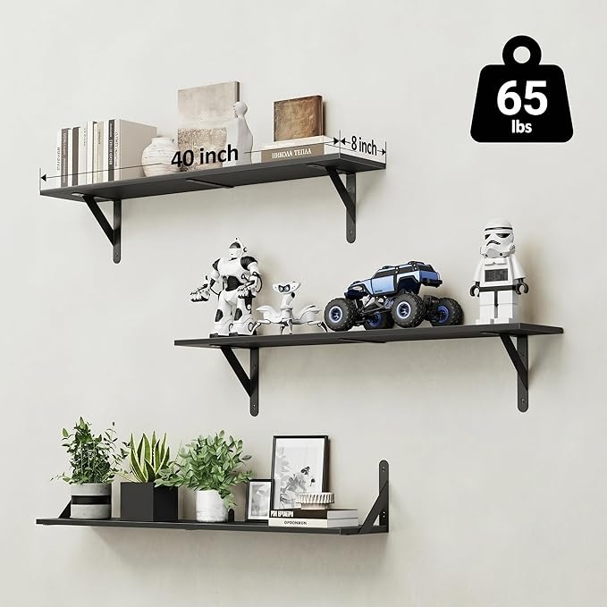 WOPITUES Floating Shelves for Wall 40″W x 8″D, Long Wall Mounted Shelves Set of
