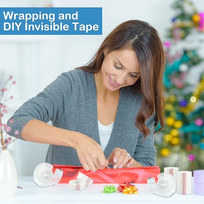 Yahenda 64 Pcs Invisible Tape and Refillable Dispensers Bulk 0.7 x 985 Inches Transparent Tape Refills Desk Dispenser for Office Home School