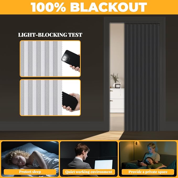 AJAZZ 100% Blackout Accordion Doors Interior Closet Curtain Magnetic Door