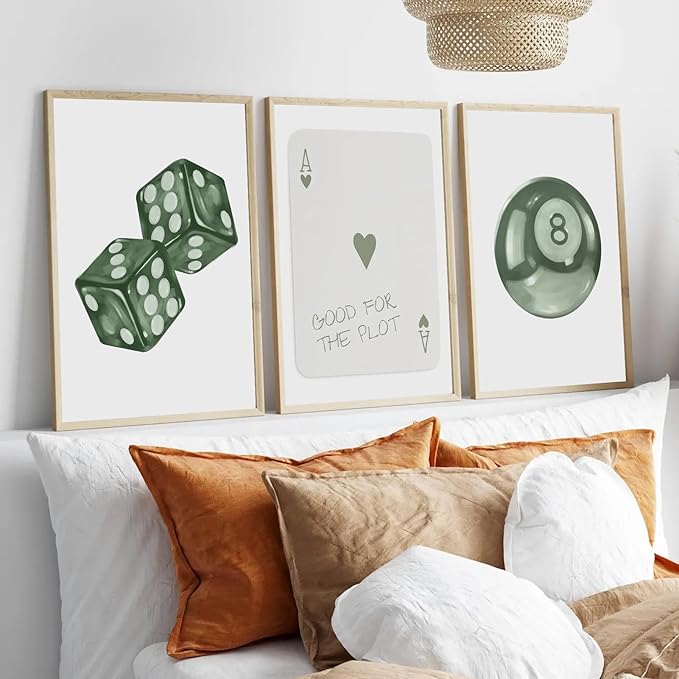 BOKPEN Green Poker Dice Canvas Wall Art Funky Y2K Trendy Preppy Pictures Lucky