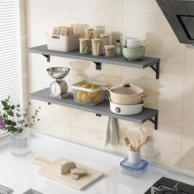 YGEOMER Floating Shelves for Wall, Different Sizes Gray Wall Shelves for Living