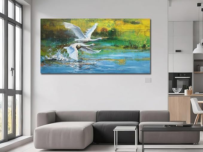 Anolyfi Swan Wall Art for Living Room, Goose Painting Large Animals Artwork