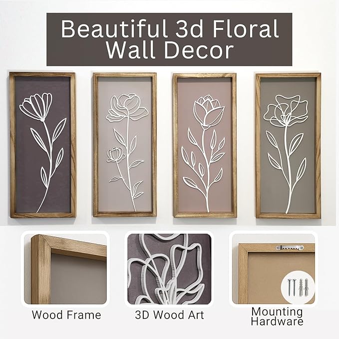 Product Elevations 3D Bathroom Art Set of 4 – Wooden Framed Wall Art