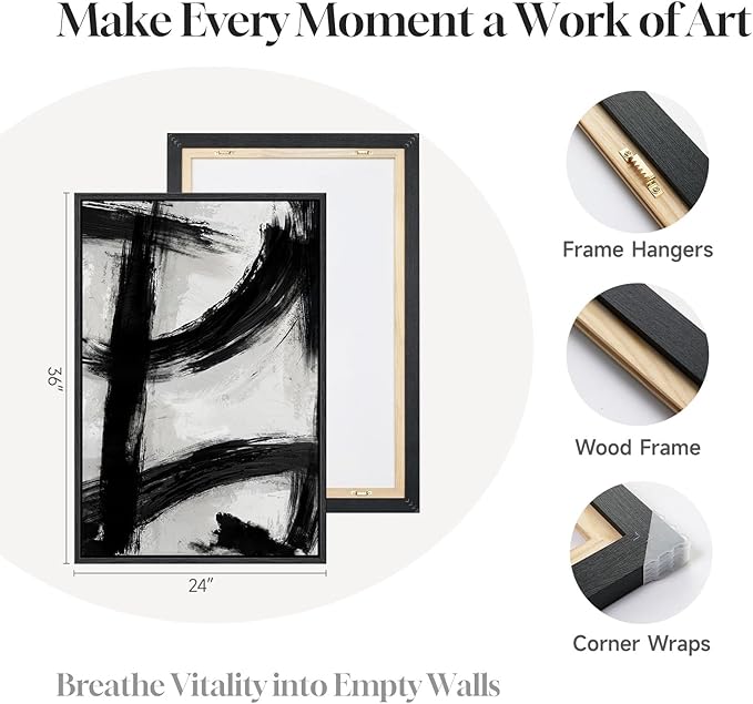 Framed Black and White Abstract Wall Art Set of 2