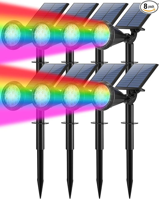 Tadyreal Solar Lights Outdoor Waterproof Color Changing 180Â° Adjustable RGB Solar Powered Landscape Spot Lights for Yard 7 Lighting Modes Solar Spotlights for Pathway Garden Outside (8 Pack)